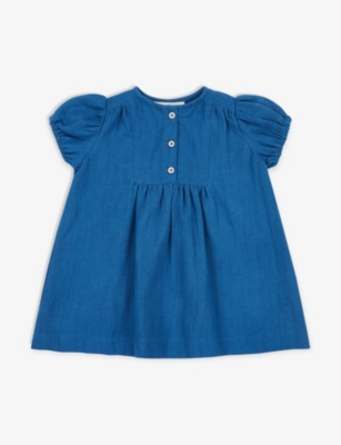 CARAMEL: Yarrow puff-sleeve cotton dress 3-24 months