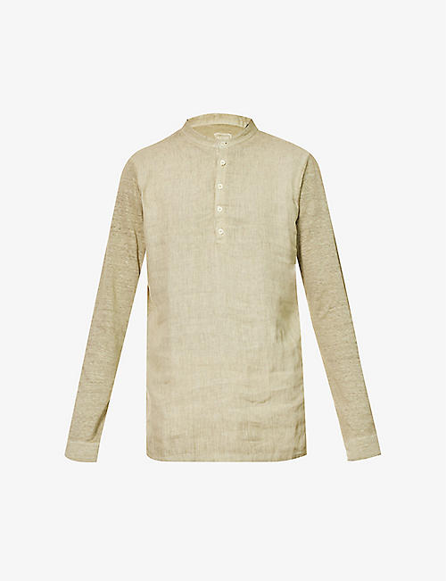 120% LINO: Grandad-collar regular-fit linen shirt