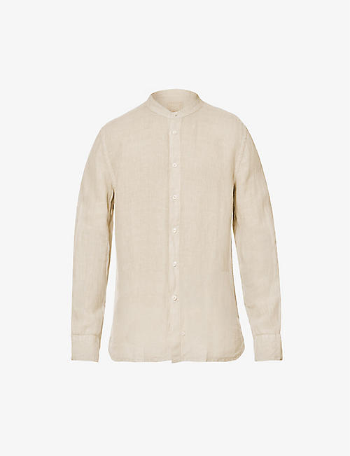 120% LINO: Grandad-collar slim-fit linen shirt
