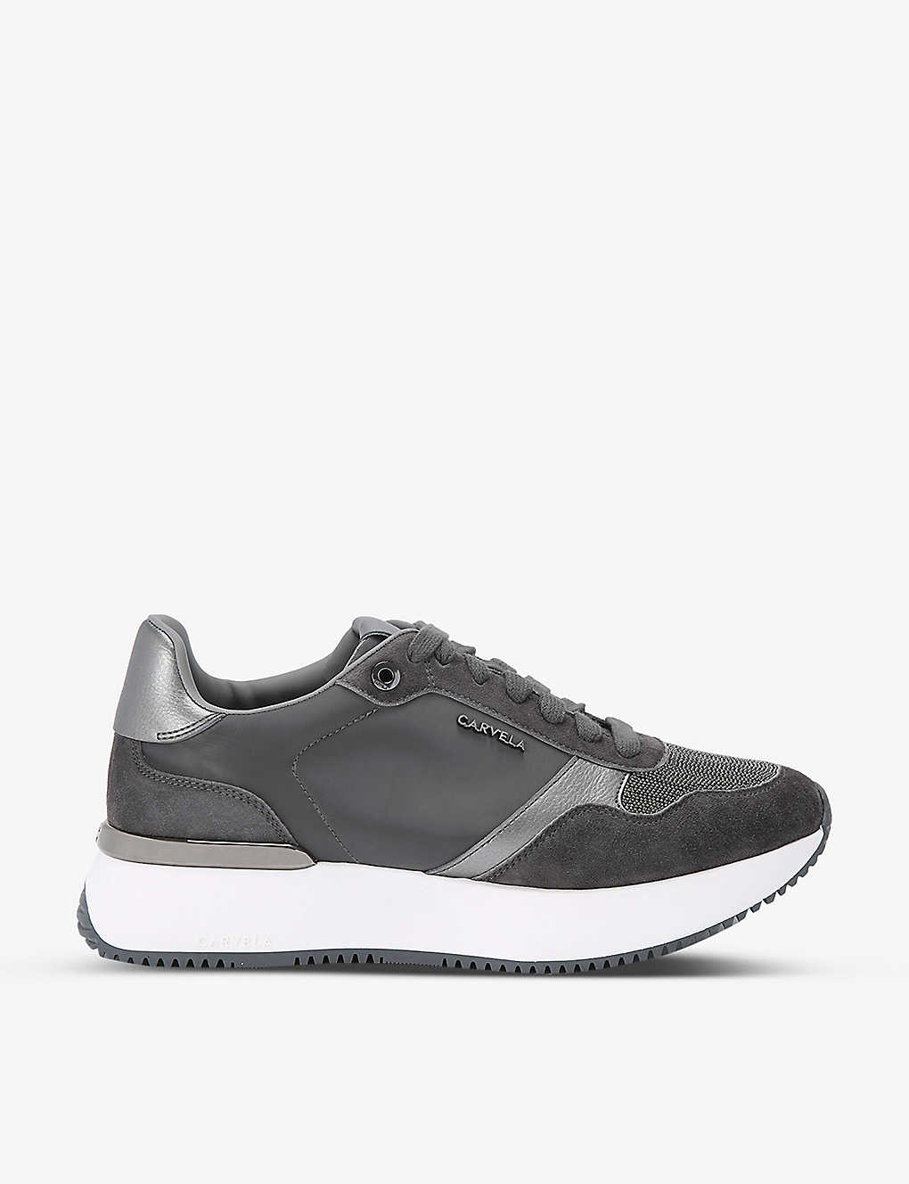 Carvela Womens Grey Flare Branded-hardware Suede Low-top Trainers