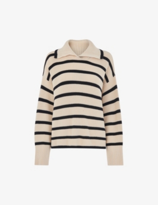 WHISTLES: Oversized-collar stripe cotton jumper