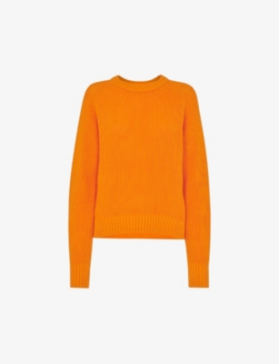 Whistles Womens Bright Orange Round-neck Ribbed Cotton-knit Jumper
