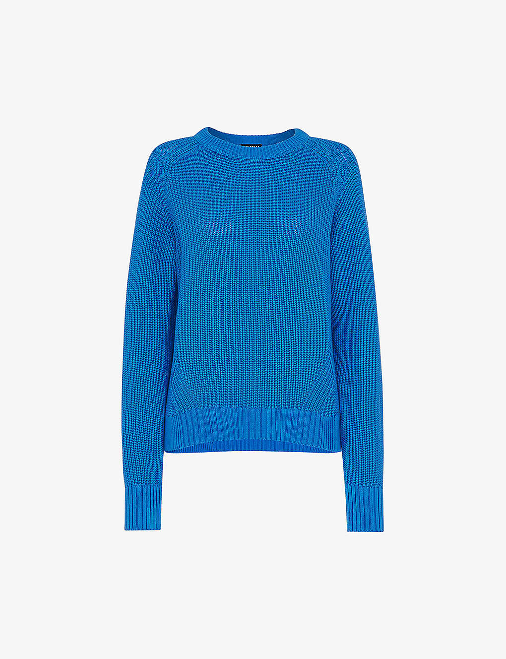 Whistles Womens Blue Raglan-sleeve Rib-knit Cotton Jumper