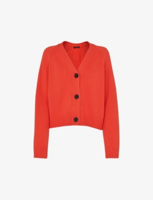 Whistles Karine Ribbed Detail Cardigan In Red