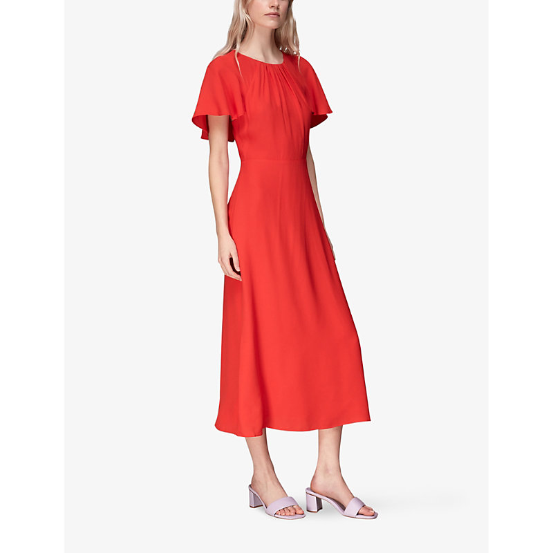 Shop Whistles Annabelle Cape-sleeves Woven Midi Dress In Red