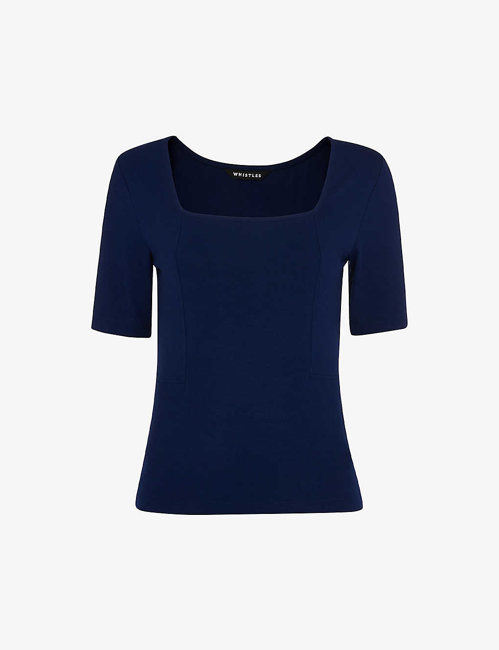 Whistles Womens Navy Square-neck Stretch-woven T-shirt