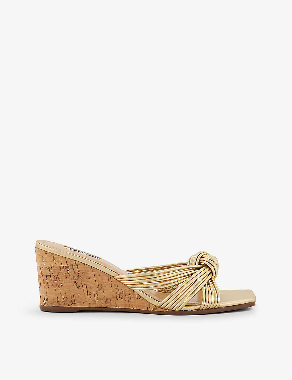 Dune Womens Gold-leather Kope Knot-front Leather Wedge Mules
