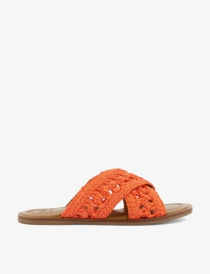 Dune Womens Orange-synthetic Level Crochet Sandals