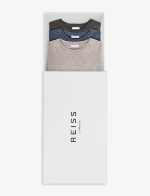 Shop Reiss Men's Multi Melange Bless Crewneck Pack Of Three Cotton-jersey T-shirts