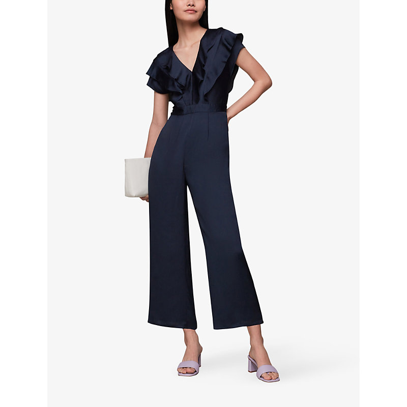 Shop Whistles Women's Navy Adeline Ruffle Recycled Polyester Jumpsuit