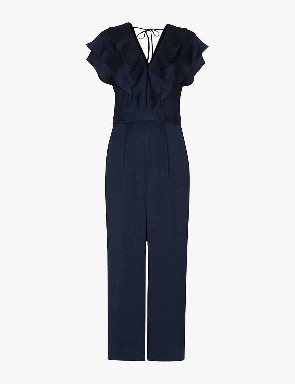 Whistles Adeline Ruffle Recycled Polyester Jumpsuit In Navy