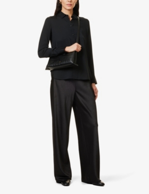 Shop Vince Women's Black Long-sleeved Slim-fit Stretch-silk Shirt