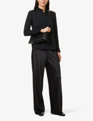 Vince Womens Black Long-sleeved Slim-fit Stretch-silk Shirt In Black