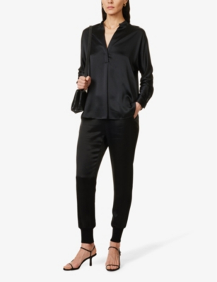 Shop Vince Women's Black Relaxed-fit Silk Blouse