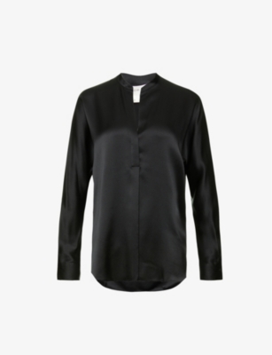 Vince Womens Black Relaxed-fit Silk Blouse