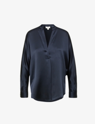 Vince Band Collar Blouse In Coastal In Blue