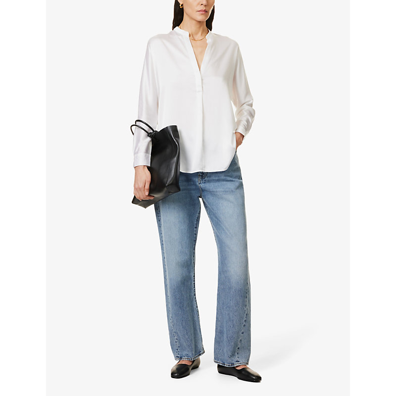 Shop Vince Women's Optic White Relaxed-fit Silk Blouse