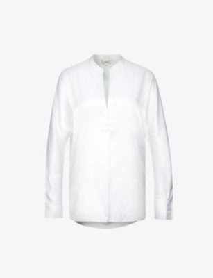 Vince Womens Optic White Relaxed-fit Silk Blouse