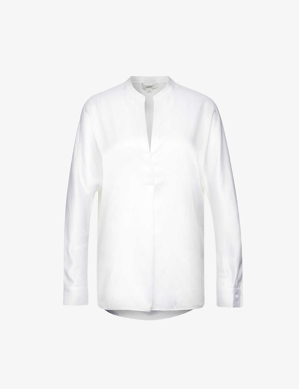 Vince Womens Optic White Relaxed-fit Silk Blouse