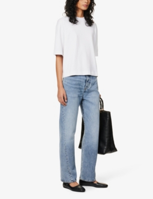 Shop Vince Wide-sleeve Boxy-fit Cotton-jersey T-shirt In White
