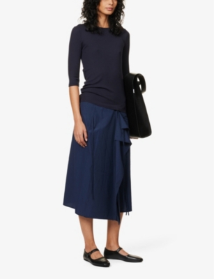 Shop Vince Women's Coastal Blue Three Quarter-length Sleeve Ribbed Stretch-woven Top
