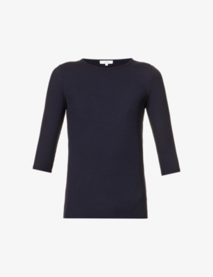 VINCE: Three quarter-length sleeve ribbed stretch-woven top