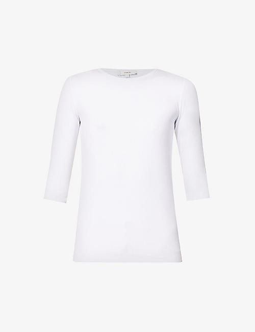VINCE: Three quarter-length sleeve ribbed stretch-woven top