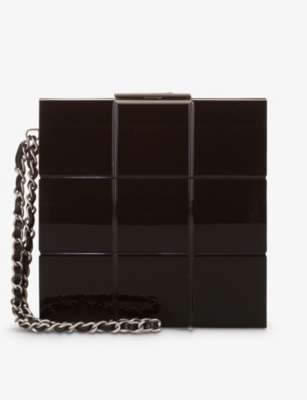 CHANEL Black Perspex Lucite Minaudiere Clutch / Chain Wristlet Collectors