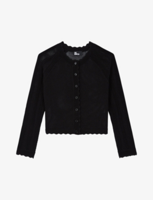The Kooples Romantic Mixed Knit Cropped Cardigan In Bla01