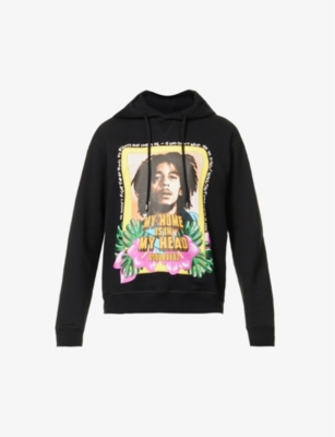 Dsquared2 Bob Marley-print Regular-fit Cotton-jersey Hoody In Black