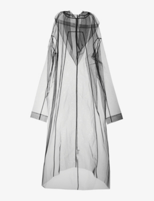 RICK OWENS: Flyproof sheer oversized woven hooded kaftan
