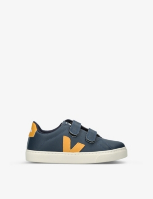 Shop Veja Boys Navy Kids Esplar Logo-embroidered Leather Low-top Trainers 6-9 Years