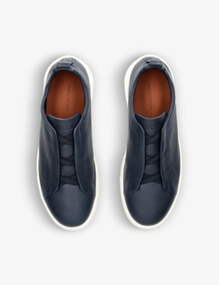 Ermenegildo Zegna Triple Stitch Leather Low-top Trainers In Navy