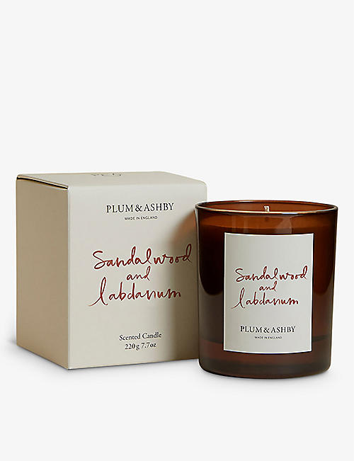 PLUM AND ASHBY: Sandalwood & Labdanum soy-wax candle 220g