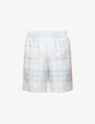 BURBERRY BURBERRY MEN'S PALE SKY BLUE IP CHK BRADESTON CHECK-PATTERNED RELAXED-FIT SILK SHORTS,66279298