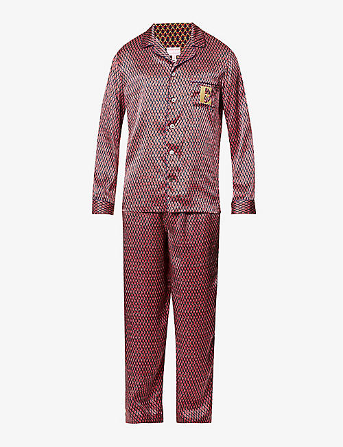 DEREK ROSE: Elton John x Derek Rose Brindisi geometric-print silk-satin pyjamas