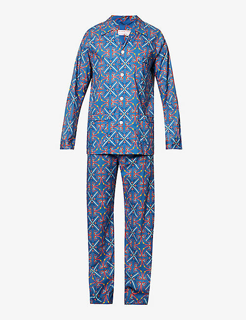 DEREK ROSE: Elton John x Derek Rose Ledbury geometric-print cotton-poplin pyjamas