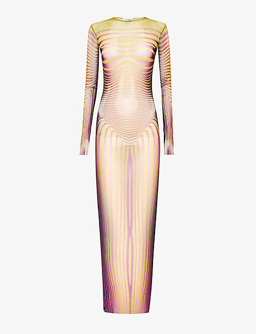 JEAN PAUL GAULTIER: Abstract-print slim-fit woven maxi dress