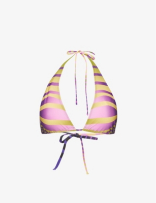 Jean Paul Gaultier Stripe-print Triangle Bikini Top In Green Purple