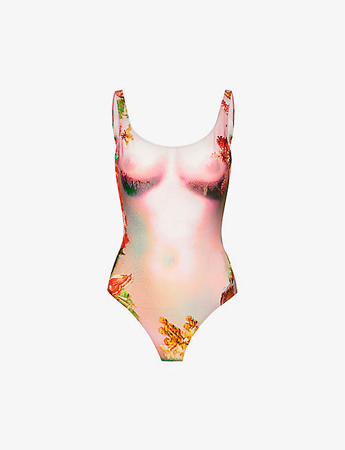 JEAN PAUL GAULTIER: Floral-print fitted swimsuit
