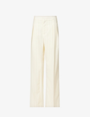 Jean Paul Gaultier Striped Wool Blend Trousers In Ecru Brique