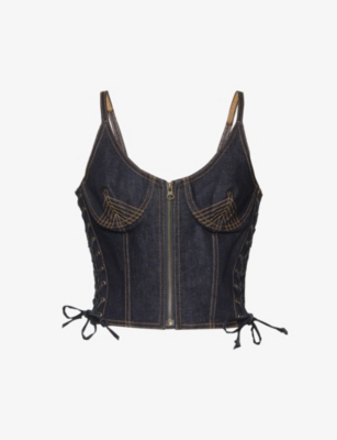 Jean Paul Gaultier Contrast-stitching Denim Corset Top In Indigo