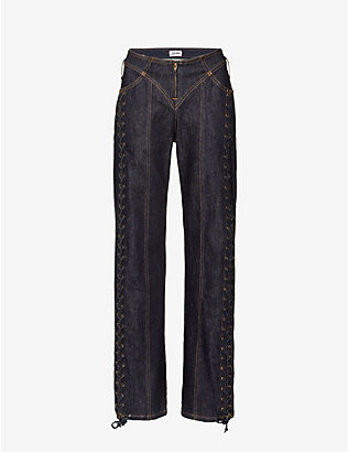 JEAN PAUL GAULTIER: Contrast-stitch patch-pocket straight-leg low-rise cotton-blend jeans