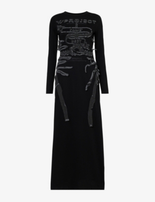 Y/PROJECT PARIS BRAND-EMBROIDERED COTTON-JERSEY MAXI DRESS