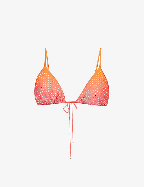SELF-PORTRAIT: Crystal-embellished triangle bikini top