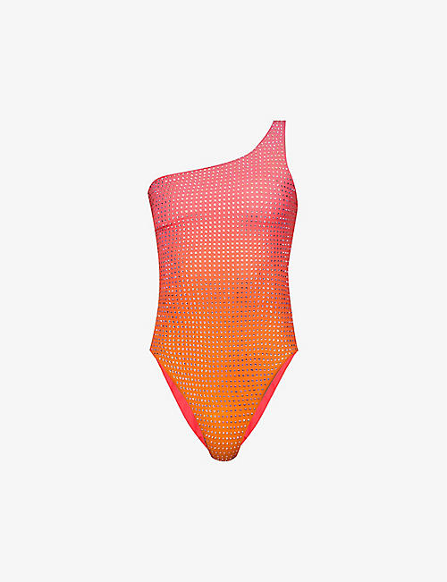 SELF-PORTRAIT：水晶装饰单肩泳装
