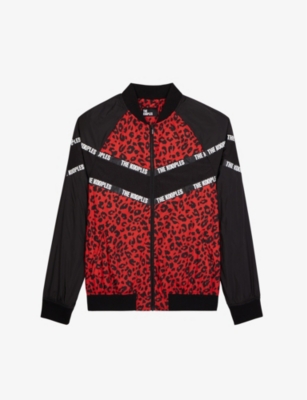 The Kooples Mens Mu01 Leopard-pattern Logo-print Woven Jacket