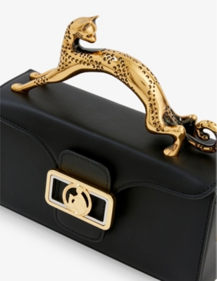 Shop Lanvin Pencil Cat Nano Leather Top-handle Bag In Black Gold