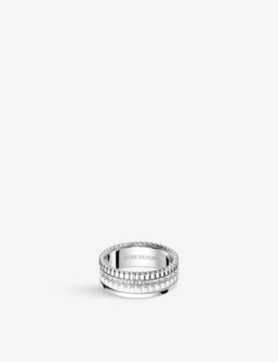 BOUCHERON: Quatre Double White Edition small 18ct white-gold, white hyceram and 0.26ct round-brilliant cut diamond ring