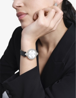 Boucheron Wa015801 Serpent Bohème Steel, 1.21ct And Leather Diamond Quartz Watch In Steel